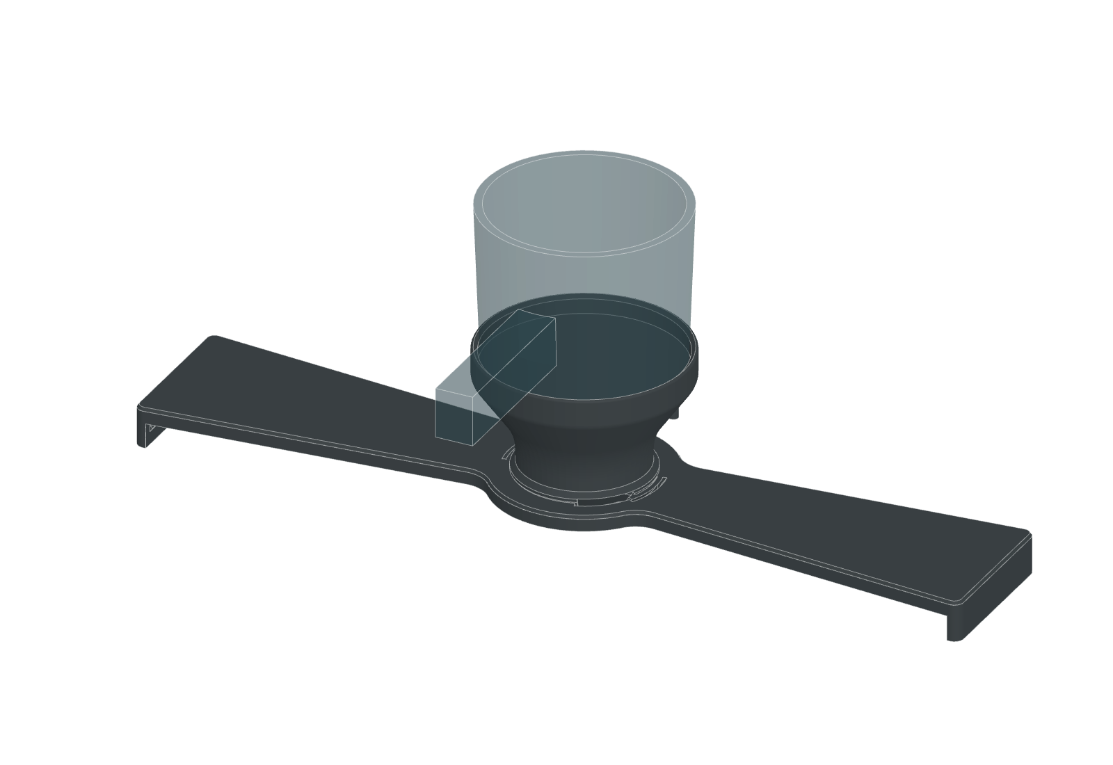 The assembled cup holder with a glass cup in the cradle