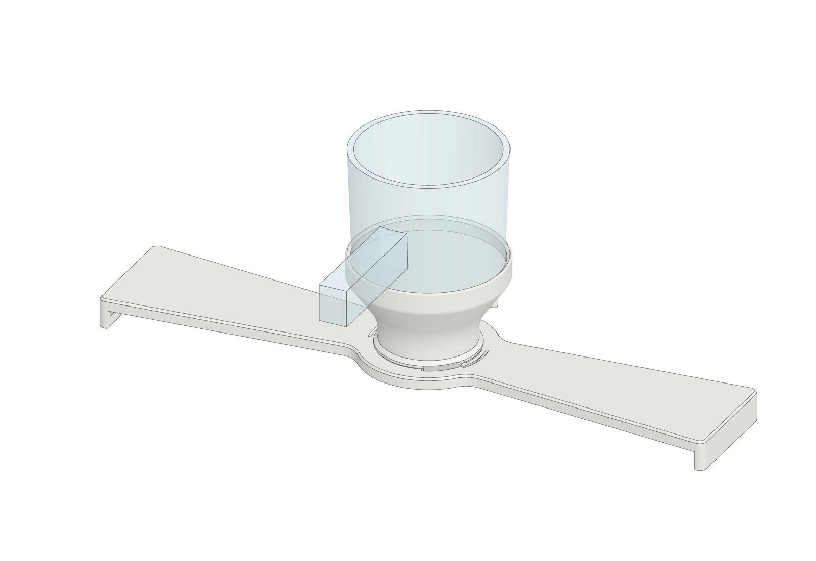 The assembled cup holder with a glass cup in the cradle