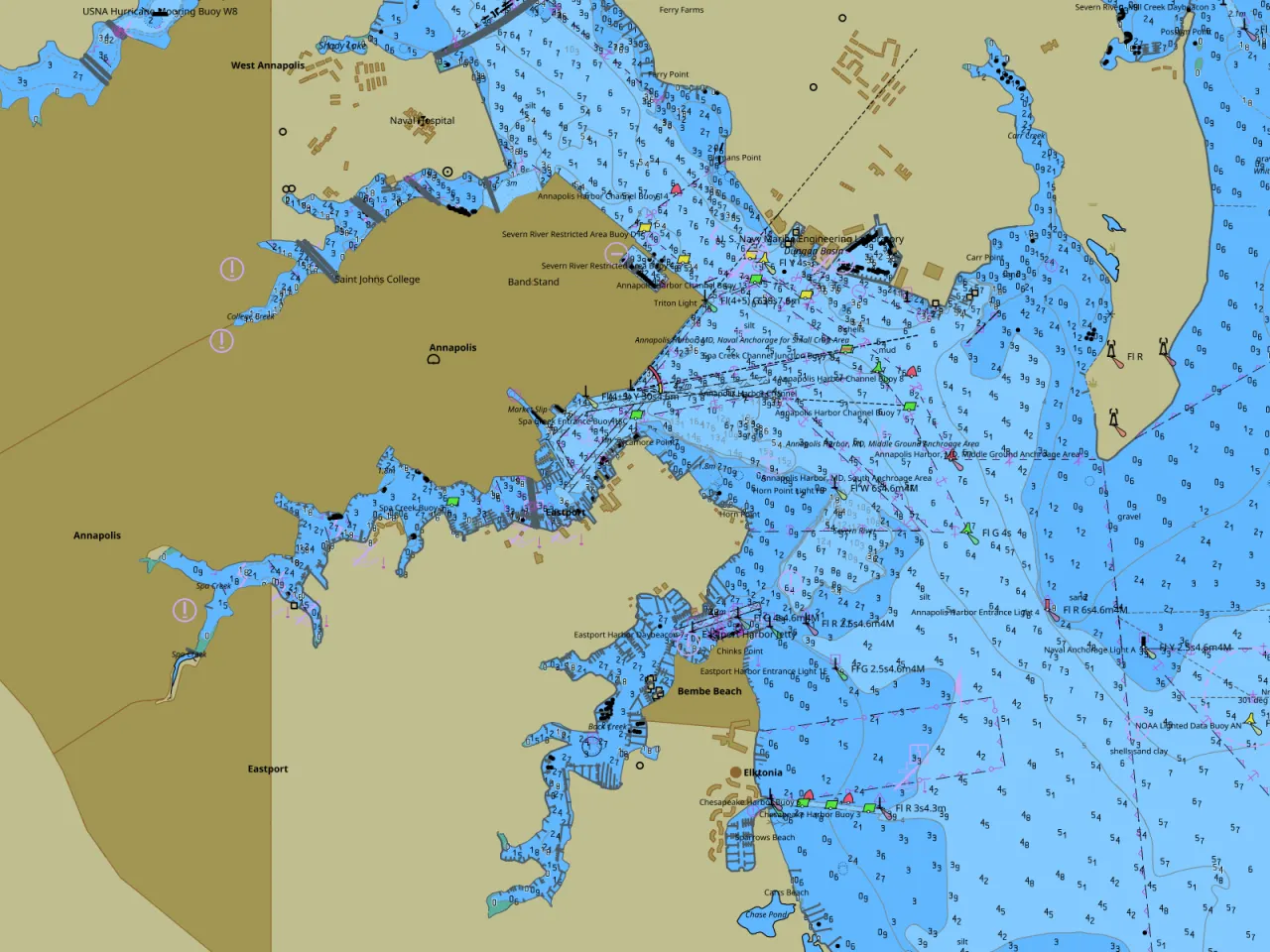 The tile57 chartplotter in a browser, with Annapolis Harbor