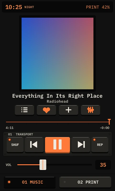 The Music tab in the night theme