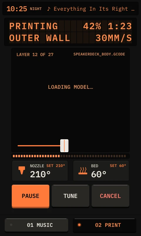 The Print tab in the night theme