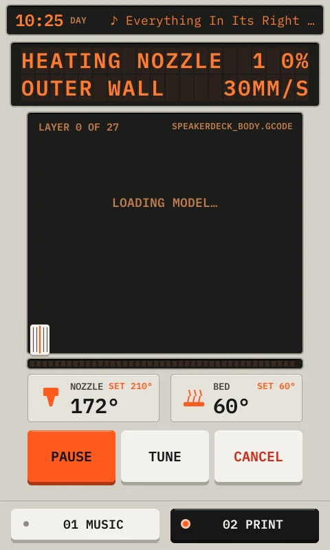 The character display while the nozzle heats